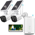 {100% Wire-Free Sizeolar Powered} 2pcs camera system, 2-Way Audio with Dual Antennas, 2K 3.0MP Sizeolar Powered Wireless Camera with Rechargeable Batteries