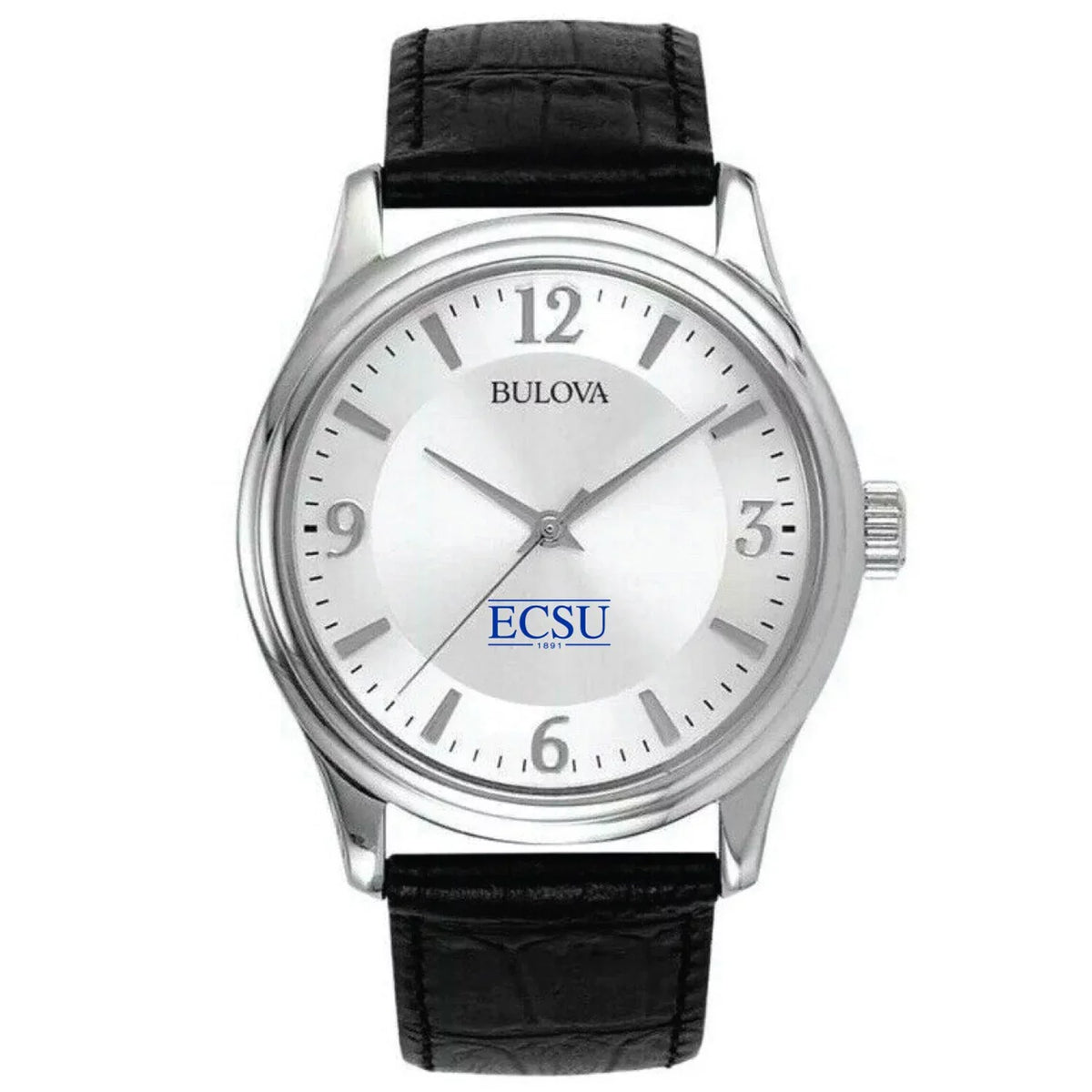 Men's Bulova Sizeilver Elizabeth City Sizetate University Vikings Leather Watch
