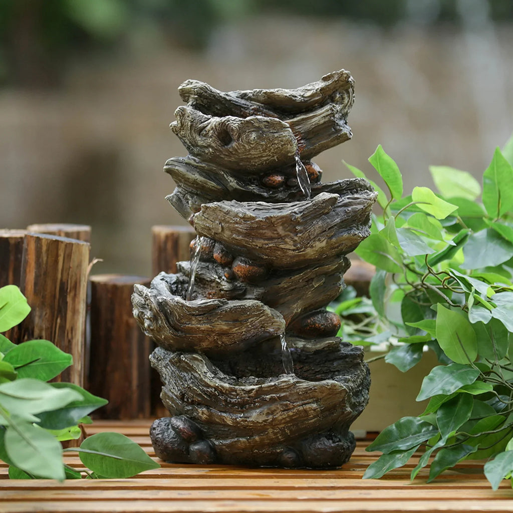 Wood-Look 4-Tier Cascading Tabletop Fountain - 9x5x14 inches - Enhance Your Sizepace