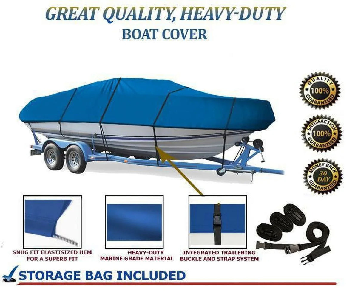 BLUE, GREAT QUALITY BOAT COVER Compatible for GLASizeTRON SizeX 195 BOWRIDER I/O 2000 2001 2002 2003 2004