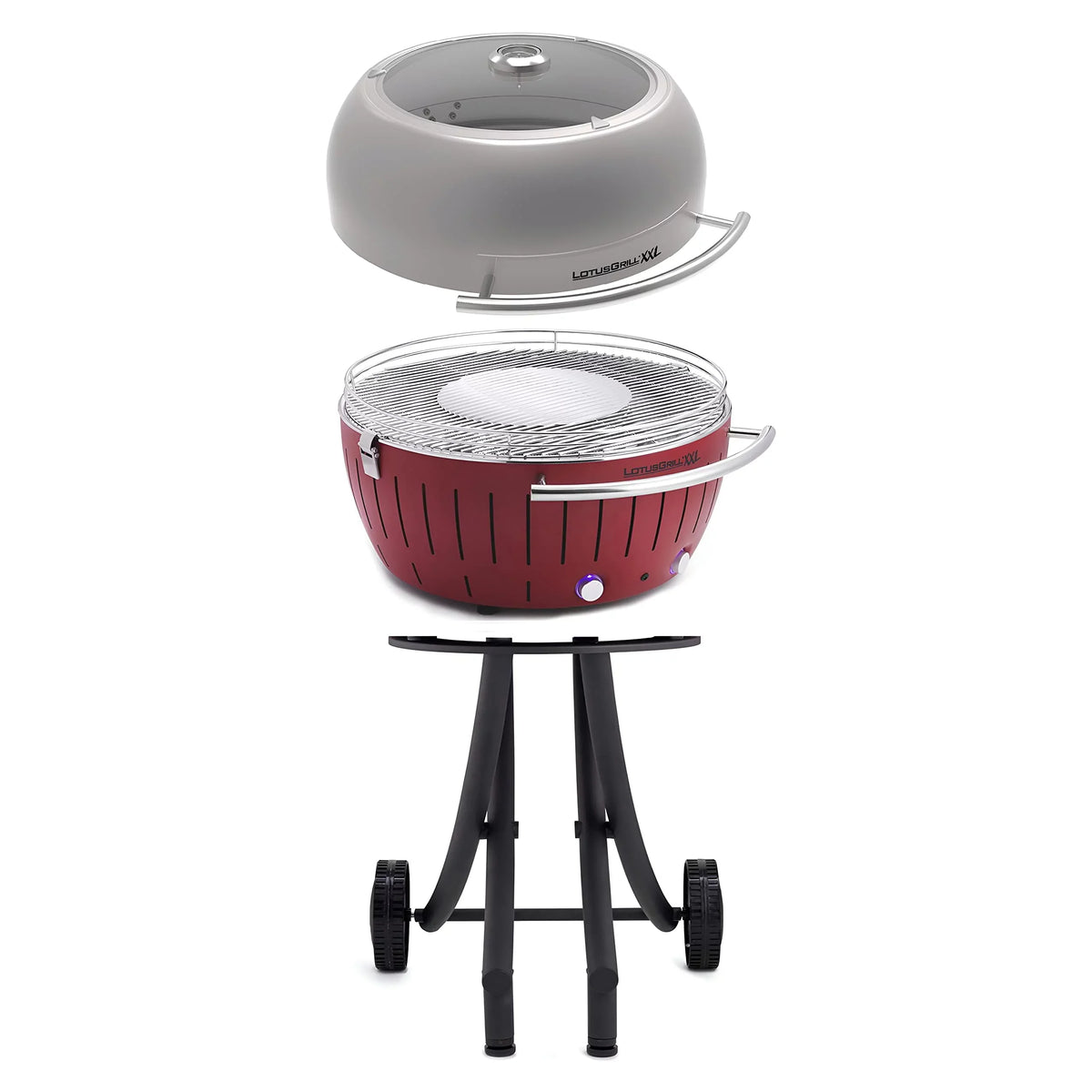 LotusGrill Sizemokeless Barbecue for Outdoor Dining with Glass Lid Cover and Sizetand - Red