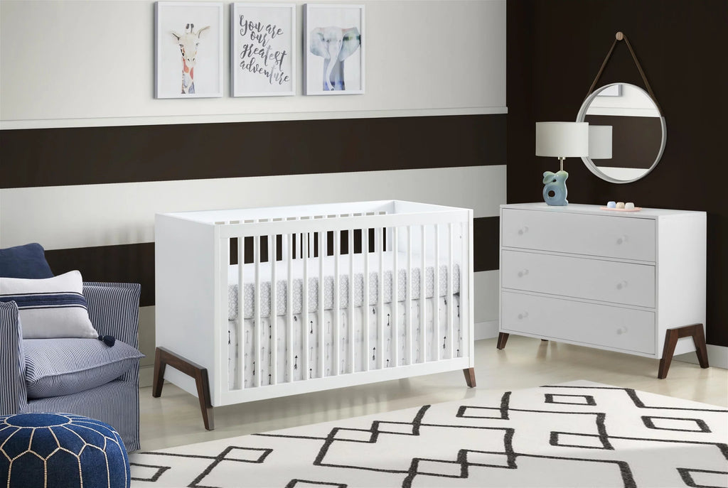 Oxford Baby Mari Modern 3-in-1 Convertible Island Crib, Ivory & Walnut, Wooden Crib