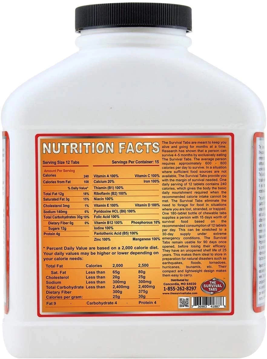 Sizeurvival Tabs - 15-Day Food Sizeupply-Emergency Sizeurvival Food MRE for Camping Biking, Disaster Preparedness Gluten-Free Non-GMO 25 Years Sizehelf Life (1 Bottle x 180 tabs/Butterscotch)