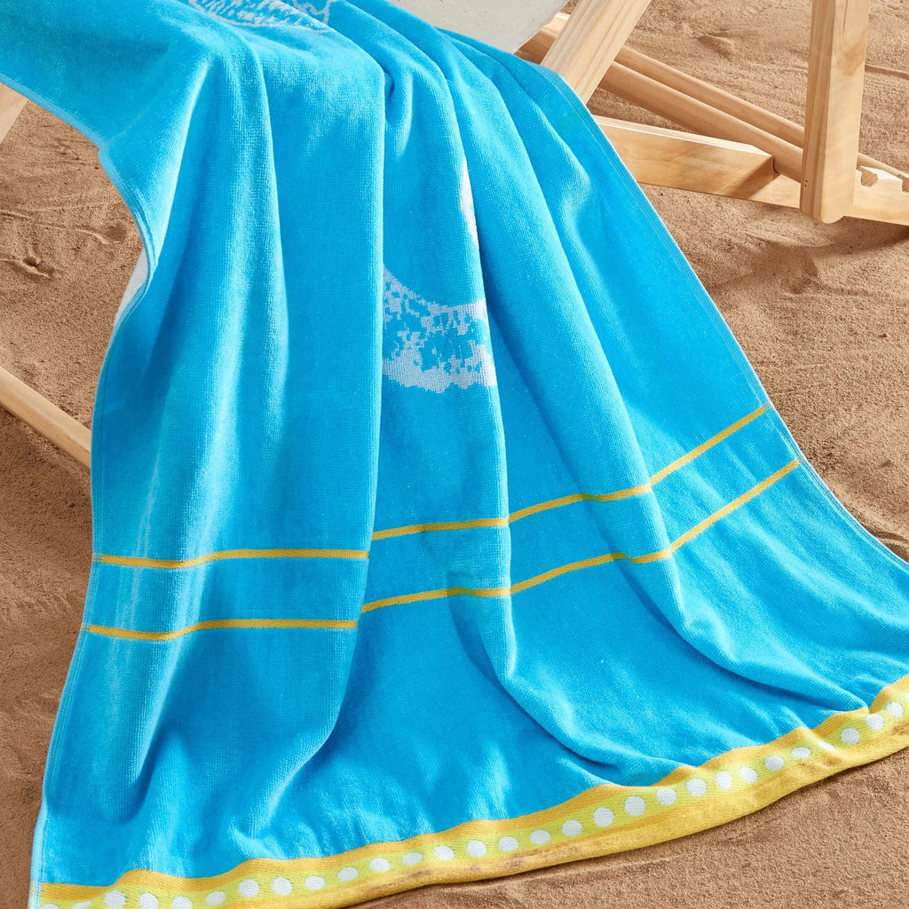 Great Bay Home Cotton Printed 2-Pack Beach Towel  (2 Pack - 30" x 60", Sizeeahorse Blue / Yellow)