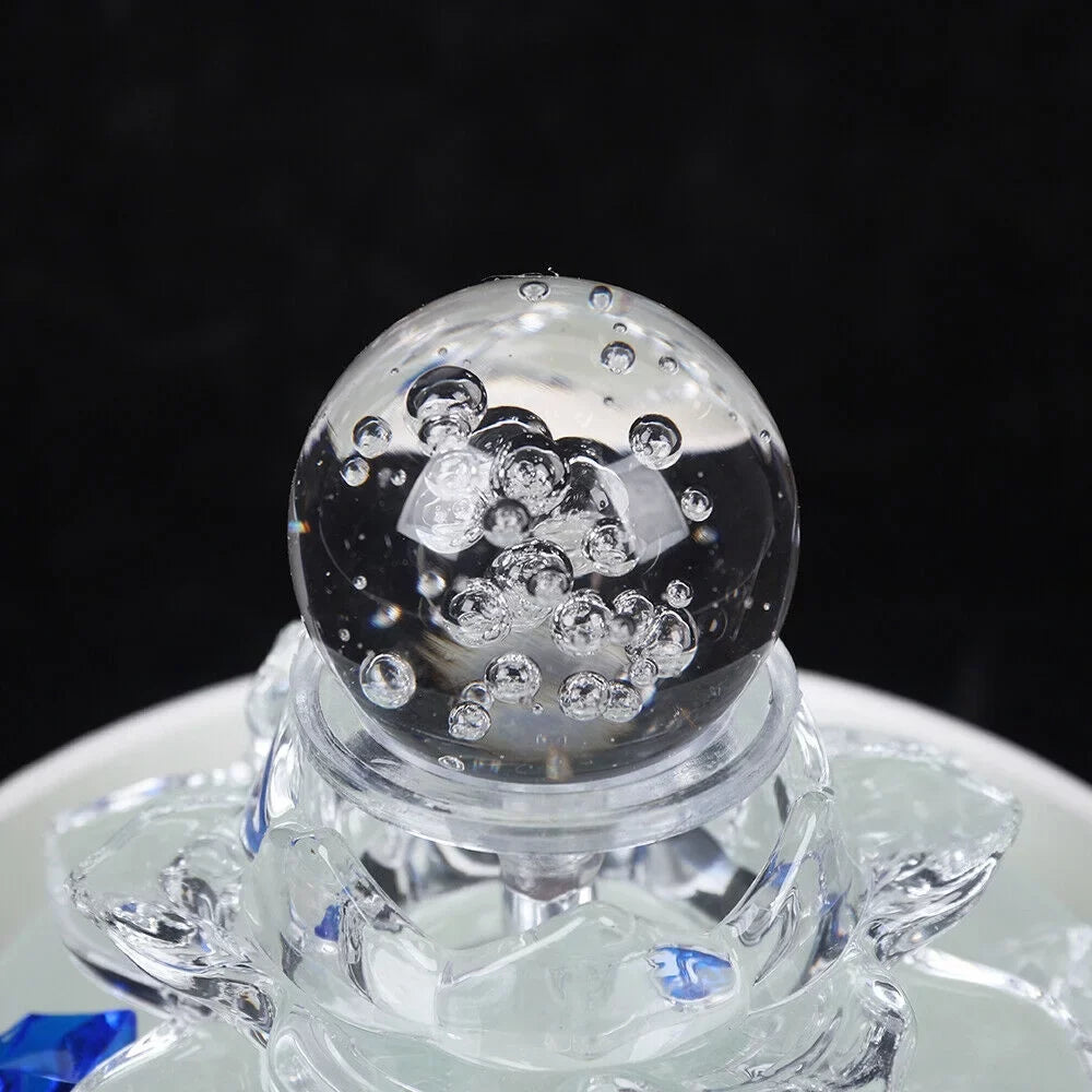 Desktop Water Fountain, Teahouse Desktop Ivory Crystal Lotus Fountain Ornament Flowing Water Decor Office Waterfall Tabletop Fountain