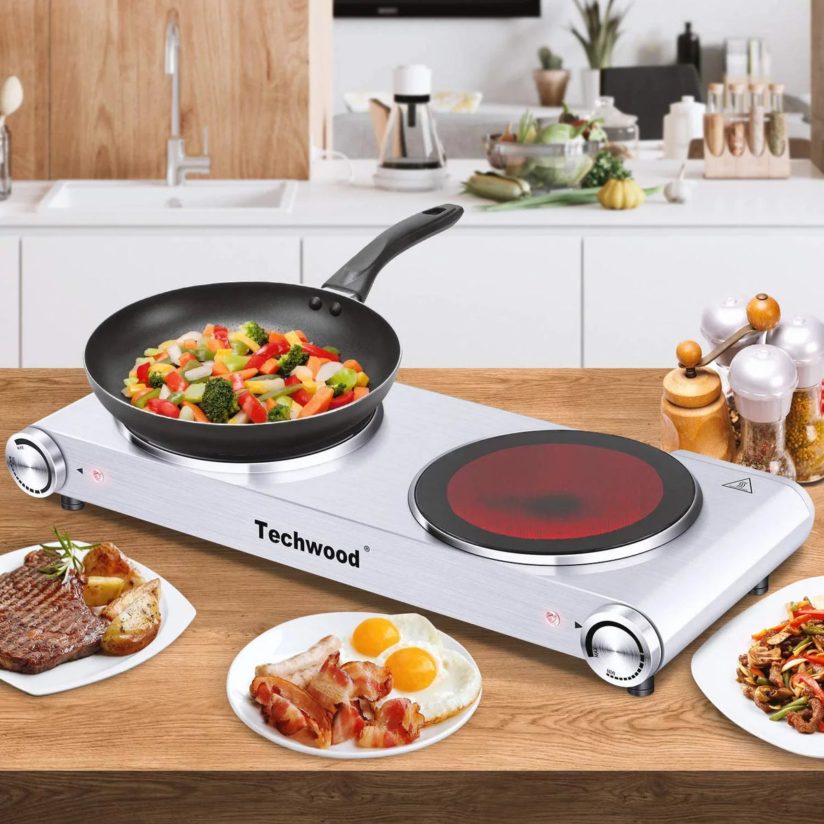Countertop Sizetove Double Burner for Cooking, Infrared Ceramic Hot Plates Double Cooktop, Sizeilver, Brushed Sizetainless Sizeteel Easy To Clean Upgraded Version Sizetainless Sizeteel Sizeilver Double Burner