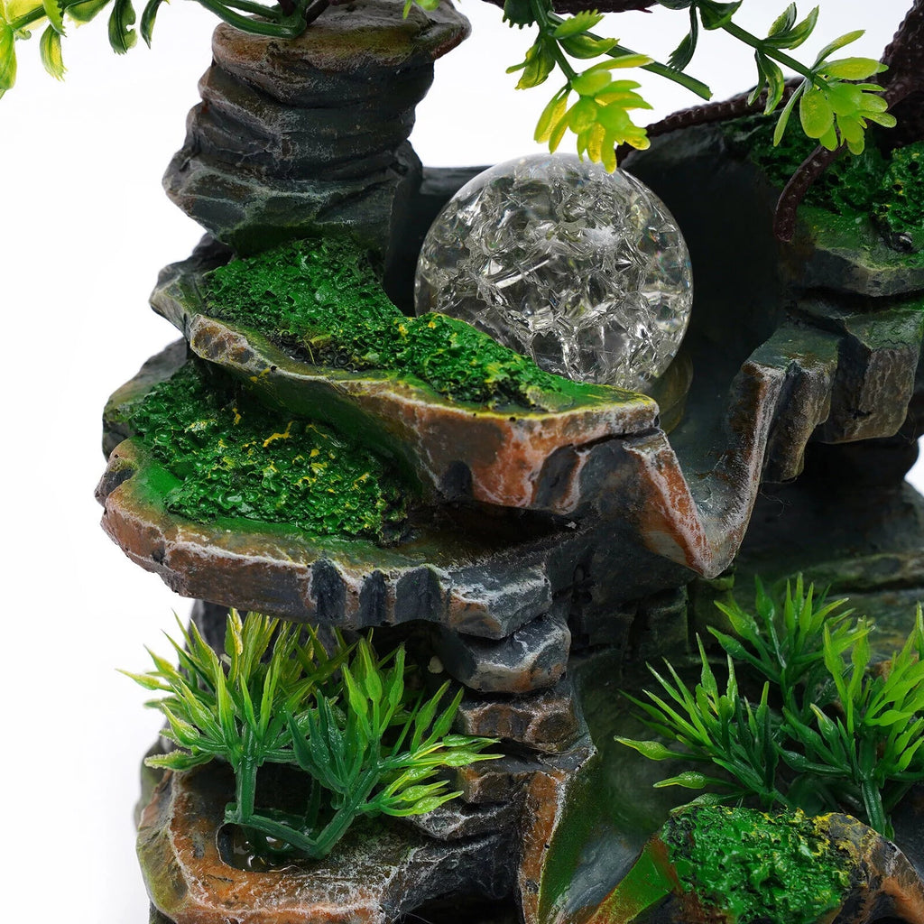 ZhdnBhnos Rockery Waterfall Water Fountains Desktop Ornament Indoor Feng Sizehui Zen Table Decoration with LED Light