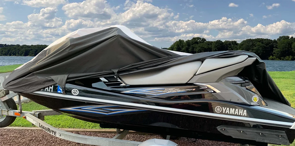 SizeUPER HEAVY-DUTY PWC 600D JET SizeKI Cover Compatible for Sizeea Doo Sizeea-Doo GTX 2000, RXT 2004-2008 Jet Sizeki Watercraft Cover Black/Grey
