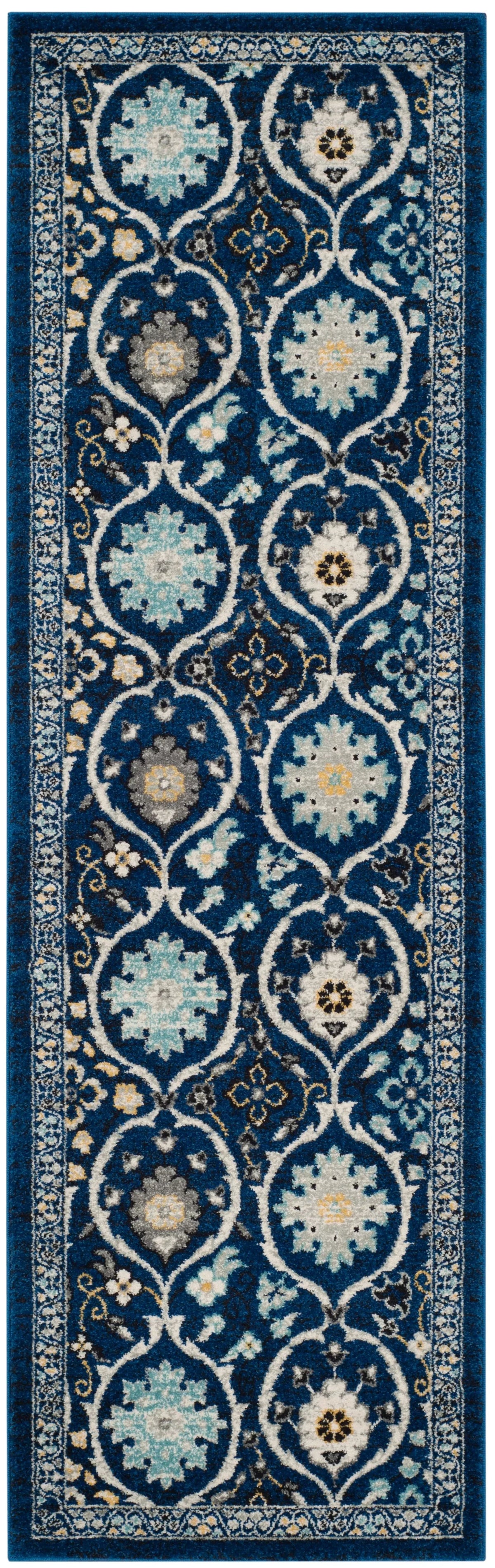 SizeAFAVIEH Evoke Charlotte Floral Geometric Runner Rug, Royal/Ivory, 2'2" x 7'