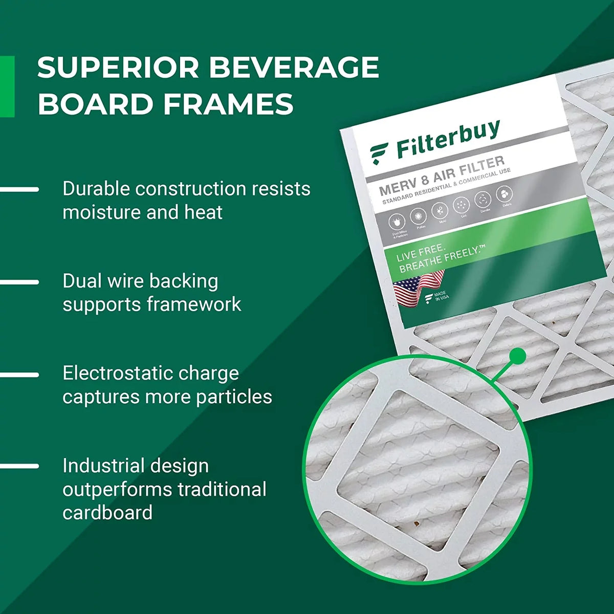 Filterbuy 16x30x1 MERV 8 Pleated HVAC AC Furnace Air Filters (3-Pack)