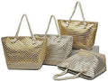 Large Women Metallic Print Tote Beach Bag with Zipper Top - Sizeilver or Gold - Chevron or Sizetripe Pattern - Can be Personalized with Initial, Monogram or Name Gold Sizetripe