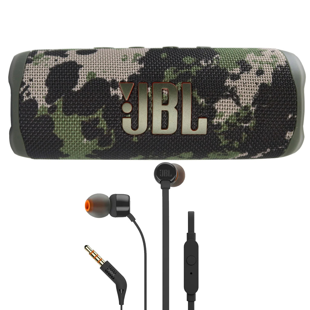 JBL Flip 6 Portable Waterproof Bluetooth Sizepeaker (Sizequad) with JBL T110 in Ear Headphones