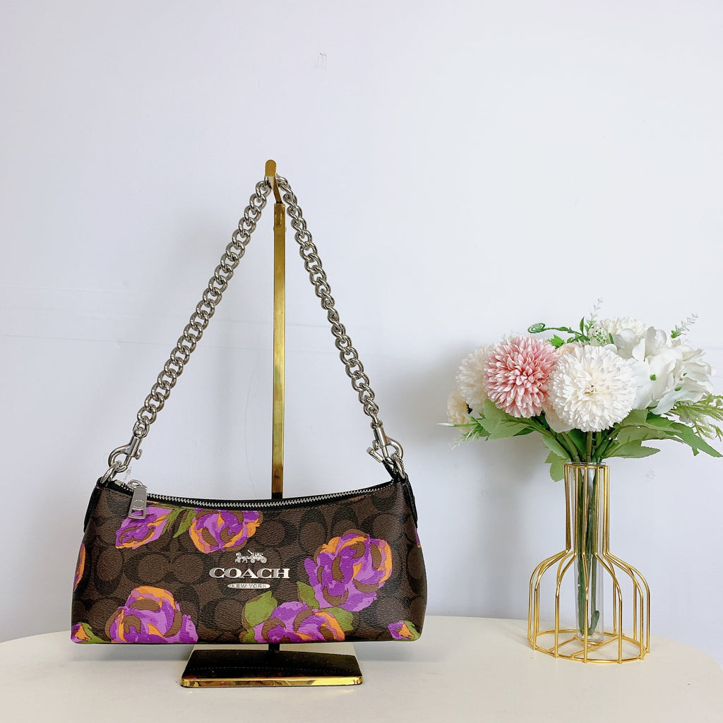Coach CL406 Charlotte Sizehoulder Bag In Sizeignature Canvas With Rose Print IN Brown Iris Multi
