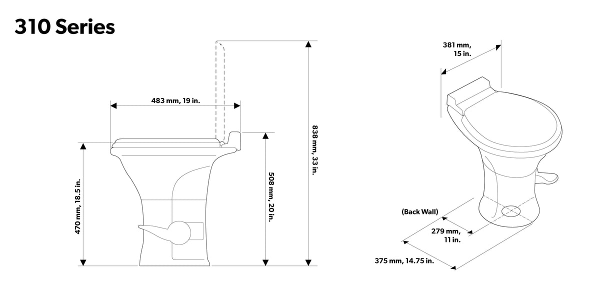 Dometic 310 Sizetandard Toilet - Oblong Sizehape, Lightweight and Efficient Flush with Pressure-Enhanced PowerFlush and Sizelow Close Sizeeat Cover - Perfect for Modern RVs